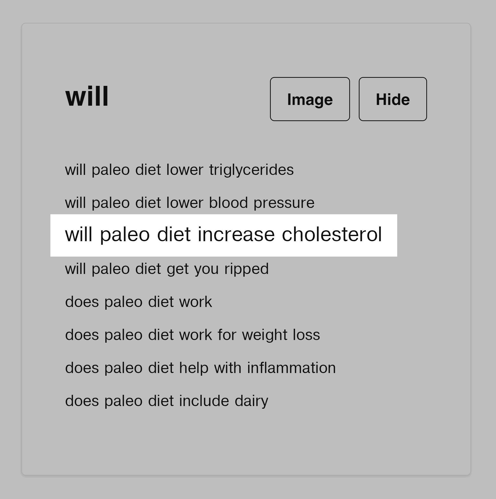 Answer The Public – Paleo diet – Cholesterol
