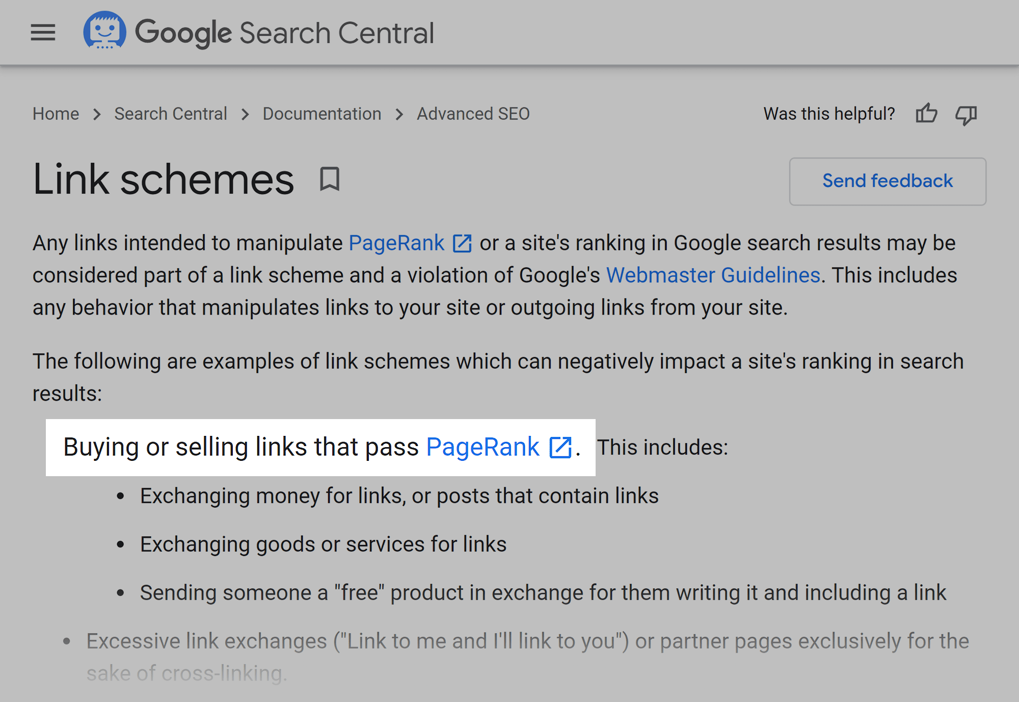 Google Search Central – Link schemes